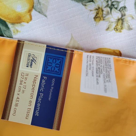 Lemon Placemats, set of 4, Polyester Yellow Green Reversible, Citrus Fruit Decor - Picture 3 of 5